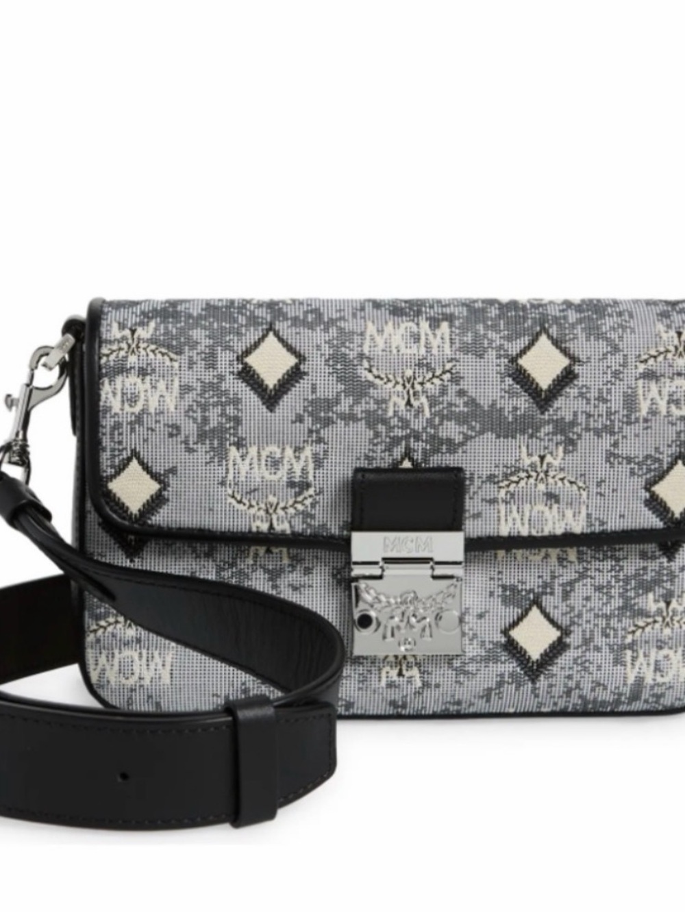 Brand New MCM Gray Patterned Crossbody with Black Trim